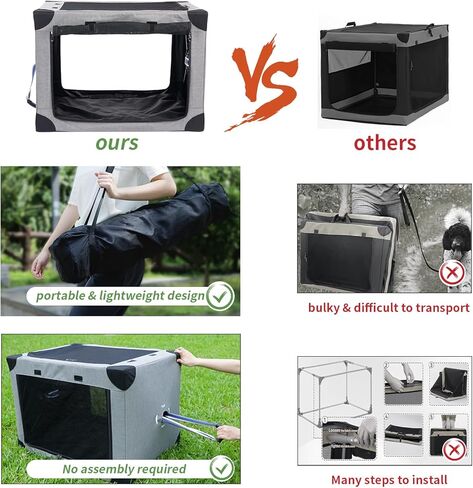 صناديق الكلاب الناعمة القابلة للطي من FLARUZIY - قفص سفر محمول للكلاب مقاس 26 بوصة للكلاب الصغيرة والقطط في الداخل والخارج، قفص للكلاب قابل للطي بثلاثة أبواب منبثق مع نوافذ شبكية متينة (رمادي) in Kuwait