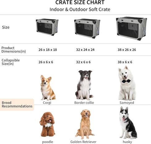 صناديق الكلاب الناعمة القابلة للطي من FLARUZIY - قفص سفر محمول للكلاب مقاس 26 بوصة للكلاب الصغيرة والقطط في الداخل والخارج، قفص للكلاب قابل للطي بثلاثة أبواب منبثق مع نوافذ شبكية متينة (رمادي) in Kuwait