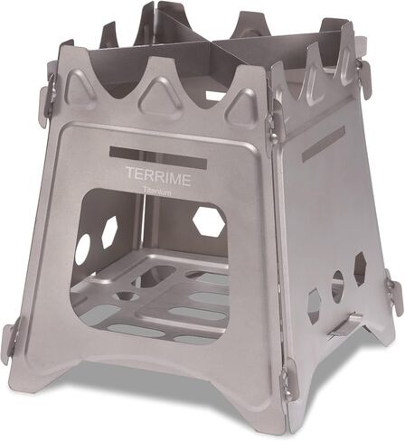 موقد تخييم محمول قابل للطي من Terrime، موقد تيتانيوم خفيف الوزن وقابل للطي، موقد مسطح متين ومضغوط للحياة في الهواء الطلق وحقيبة الظهر والمشي لمسافات طويلة والسفر والشواء والطبخ وحرق الخشب (صغير) in Kuwait