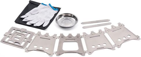 موقد تخييم محمول قابل للطي من Terrime، موقد تيتانيوم خفيف الوزن وقابل للطي، موقد مسطح متين ومضغوط للحياة في الهواء الطلق وحقيبة الظهر والمشي لمسافات طويلة والسفر والشواء والطبخ وحرق الخشب (صغير) in Kuwait