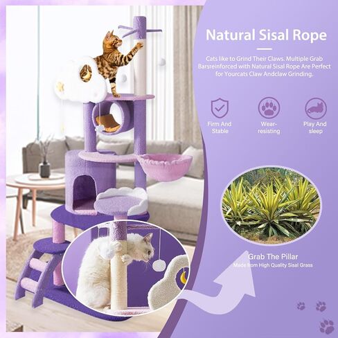 67 Inch Cat Tree for Indoor, Large Cat Tower with Sisal Scratching Post, Multi-Level Tall Big Plush Cat Condo Furnture Activity Center, Pet Kittens Condos Perch Platform in Saudi Arabia