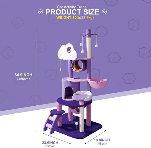 67 Inch Cat Tree for Indoor, Large Cat Tower with Sisal Scratching Post, Multi-Level Tall Big Plush Cat Condo Furnture Activity Center, Pet Kittens Condos Perch Platform in Saudi Arabia