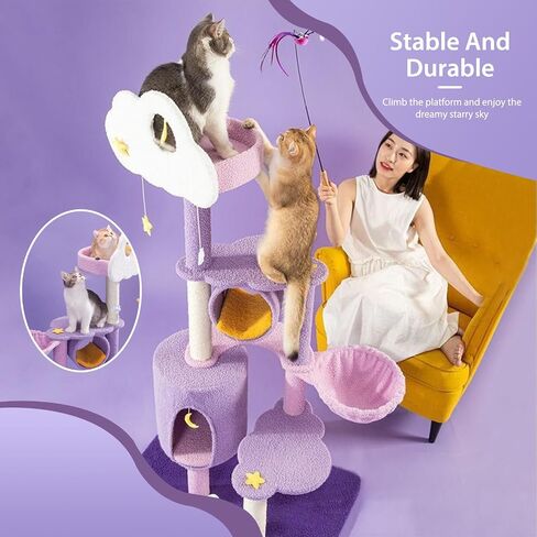 67 Inch Cat Tree for Indoor, Large Cat Tower with Sisal Scratching Post, Multi-Level Tall Big Plush Cat Condo Furnture Activity Center, Pet Kittens Condos Perch Platform in Saudi Arabia
