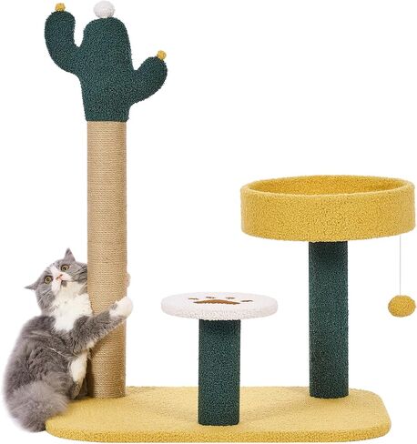 BEWISHOME Cute Cat Tree Cactus Cat Tower for Indoor Cats with Fully Scratching Posts, Top Perches, Dangling Ball Cat Scratcher MMJ101Y in Kuwait