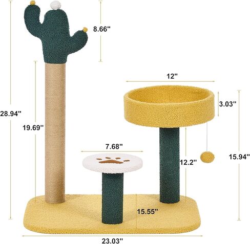 BEWISHOME Cute Cat Tree Cactus Cat Tower for Indoor Cats with Fully Scratching Posts, Top Perches, Dangling Ball Cat Scratcher MMJ101Y in Kuwait