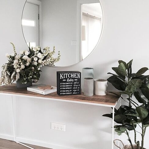 PZJIEAN 6"x6" Kitchen Rules Black Wooden Square Box Sign Plaque, Wood Box Sign Rustic Art Home Shelf Desk Kitchen Cooking Table Decor, Gift for Mom Dad Cooking Enthusiasts in Kuwait