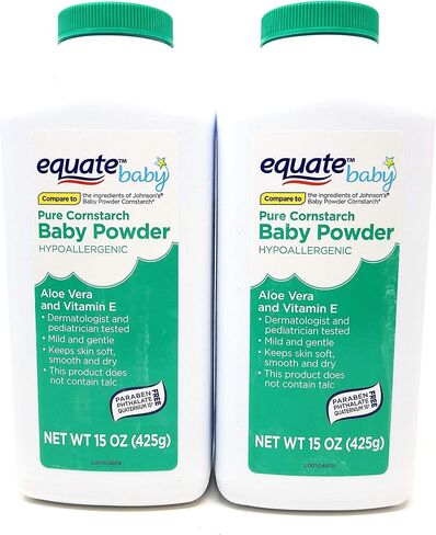 Pure Equate Cornstarch Baby Powder, Hypoallergenic, alloe Vera, Vitamin E, 15 oz Each, Pack of 2. in Saudi Arabia
