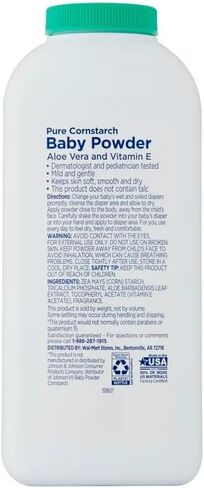 Pure Equate Cornstarch Baby Powder, Hypoallergenic, alloe Vera, Vitamin E, 15 oz Each, Pack of 2. in Saudi Arabia