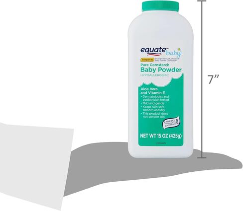 Pure Equate Cornstarch Baby Powder, Hypoallergenic, alloe Vera, Vitamin E, 15 oz Each, Pack of 2. in Saudi Arabia
