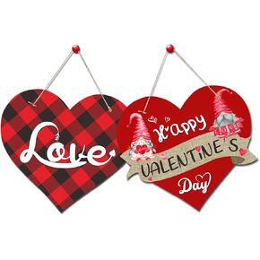 Valentines Day Door Sign, 2 PCS Paper Farmhouse Valentine Hearts Door Hanger Decorations for Front Door Gnome Wall Décor in Kuwait