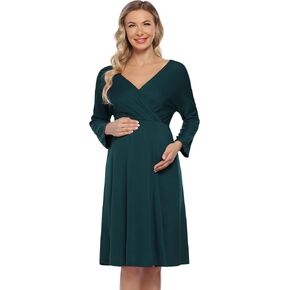 KOJOOIN Women's Maternity Long Sleeve Dress V Neck Casual A-Line Midi Dressess in Kuwait