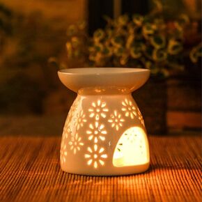 Wax Melt Essential Oil Burner, Ceramic Aroma Burners Assorted Wax Warmer Aromatherapy Tarts Holder Candle Scented Diffuser, Valentines Day Hollowed Out Aromatherapy Stove（Akura）