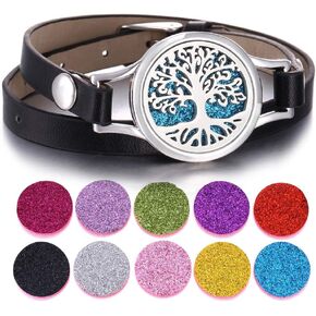 Essential Oil Diffuser Bracelet Black Leather Band Jewelry Unique Gift for Women, Girls at Birthday and Christmas Inexpensive Gifts for Friends Coworker XL080-7