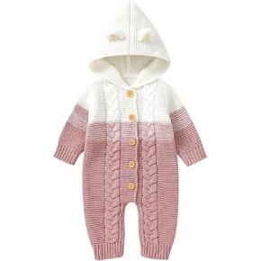 IBTOM CASTLE Unisex Baby Boy Girl Cute 3D Bear Ears Hooded Knitted Sweater Long Sleeve Romper Overall Winter Warm Clothes in Kuwait
