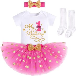IBTOM CASTLE It's My 1/2 /1st /2nd/3rd Birthday 4pcs Outfits for Baby Girl Cake Smash Skirt Headband&Socks Princess Gown Set