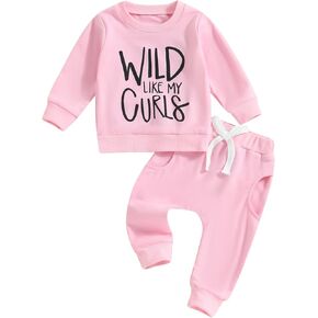 Molgkyo Toddler Baby Girl Clothes Set Letter Print Long Sleeve Pullover Sweatshirt Jogger Pants Set Fall Winter Outfits
