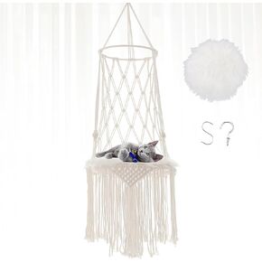 أرجوحة قطط من Azurele Boho، حبل قطني منسوج يدويًا، وسادة قطيفة ناعمة، زينة معلقة، 33.4 بوصة × 11.8 بوصة × 11.8 بوصة in Kuwait