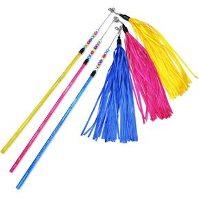 تشيوافا عصا لعبة للقطط بشراشيب مختلطة مقاس 17 انش مع خرز جرس تفاعلي، الوان متنوعة in Kuwait