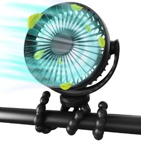 مروحة عربة الأطفال، مشبك ثلاثي مرن على مروحة الأطفال، 4 سرعات ومروحة صغيرة محمولة قابلة للدوران، تعمل بمنفذ USB أو بالبطارية، لمقاعد السيارة وسرير الأطفال والدراجة وأجهزة المشي والتخييم (أسود زائد) in Kuwait