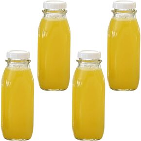 أباريق حليب زجاجية من جارتاستيكس سعة 16 أونصة مع أغطية (16 أونصة // 4 عبوات) - آمنة للاستخدام في غسالة الأطباق - زجاجات الحليب واللبن والعصير وصلصة الطماطم والمربى وصلصة الشواء in Kuwait