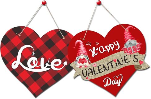 Valentines Day Door Sign, 2 PCS Paper Farmhouse Valentine Hearts Door Hanger Decorations for Front Door Gnome Wall Décor in Kuwait