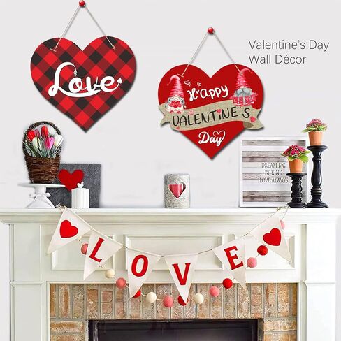 Valentines Day Door Sign, 2 PCS Paper Farmhouse Valentine Hearts Door Hanger Decorations for Front Door Gnome Wall Décor in Kuwait
