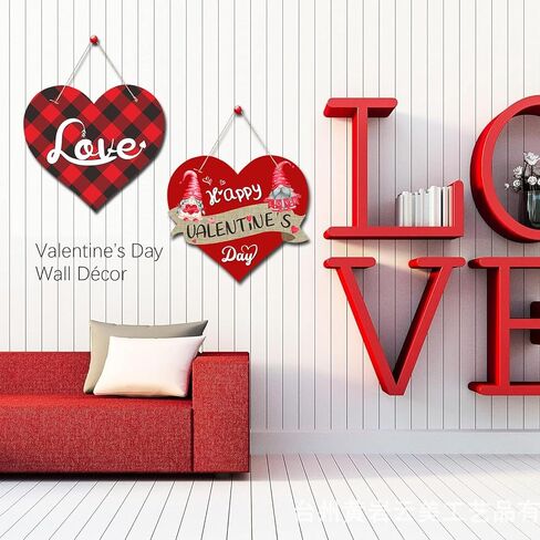 Valentines Day Door Sign, 2 PCS Paper Farmhouse Valentine Hearts Door Hanger Decorations for Front Door Gnome Wall Décor in Kuwait