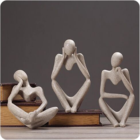 SIETIOJI 3 قطع تمثال الراتنج المفكر مجموعة، تمثال المفكر زخرفة مجردة شخصية لمكتب غرفة المعيشة ديكور غرفة المكتب (الحجر الرملي) in Kuwait