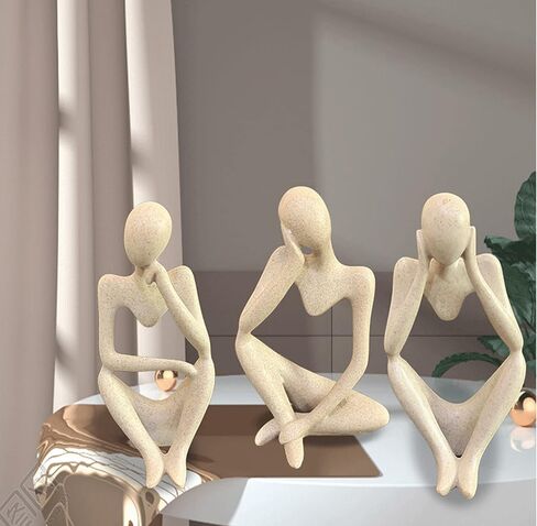 SIETIOJI 3 قطع تمثال الراتنج المفكر مجموعة، تمثال المفكر زخرفة مجردة شخصية لمكتب غرفة المعيشة ديكور غرفة المكتب (الحجر الرملي) in Kuwait
