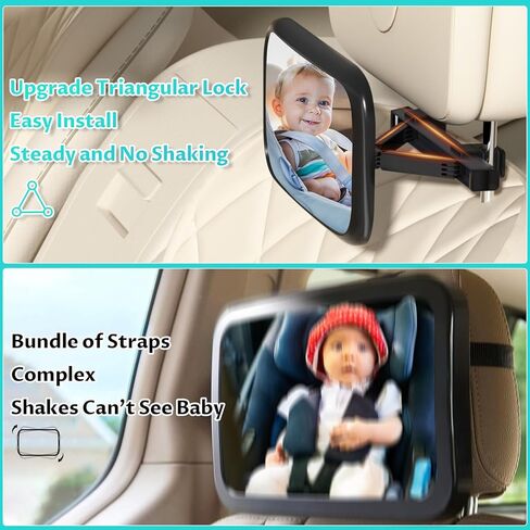 TeSabMi Baby Car Mirror, Upgrade Baby Mirror for Car, Safety Car Seat Mirror for Baby Rear Facing Infant with Wide Crystal Clear View Shatterproof Easy Install Crash Tested in Kuwait
