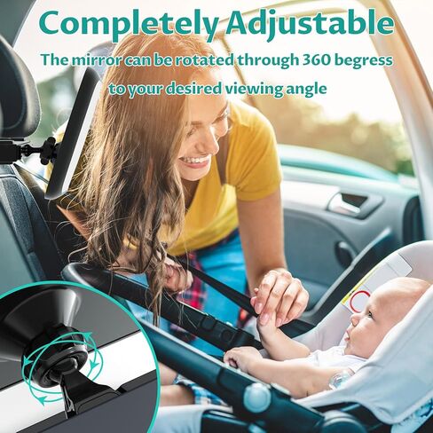TeSabMi Baby Car Mirror, Upgrade Baby Mirror for Car, Safety Car Seat Mirror for Baby Rear Facing Infant with Wide Crystal Clear View Shatterproof Easy Install Crash Tested in Kuwait