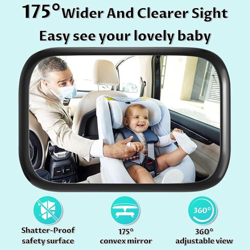 TeSabMi Baby Car Mirror, Upgrade Baby Mirror for Car, Safety Car Seat Mirror for Baby Rear Facing Infant with Wide Crystal Clear View Shatterproof Easy Install Crash Tested in Kuwait