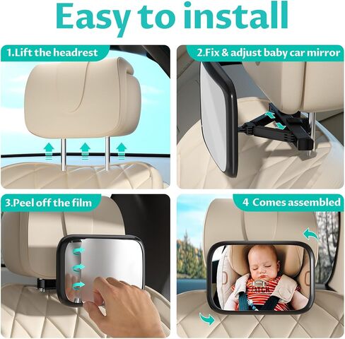 TeSabMi Baby Car Mirror, Upgrade Baby Mirror for Car, Safety Car Seat Mirror for Baby Rear Facing Infant with Wide Crystal Clear View Shatterproof Easy Install Crash Tested in Kuwait