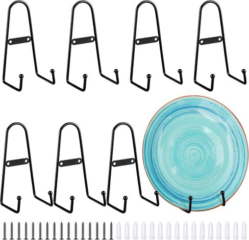 8 Pcs Metal Wall Mount Plate Display Stands Medium Black Easel Plate Hangers for Wall Vertical Plate Stand Holders Picture Frame Stand Wall Display Rack for Decorative Book Platter Arts (8 Inch) in Saudi Arabia