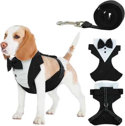 BRKURLEG Dog Vest Tuxedo Harness, Adjustable Dog Harness No Pull for Small Medium Dogs, Dog Wedding Attire Harness with Bow Tie, Comfort Padded Tuxedo Pet Walking Harness in Saudi Arabia