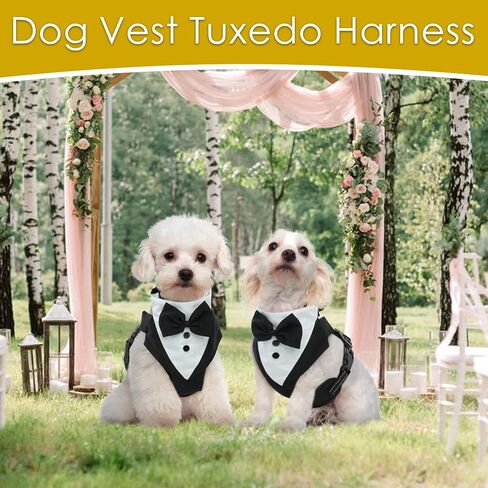 BRKURLEG Dog Vest Tuxedo Harness, Adjustable Dog Harness No Pull for Small Medium Dogs, Dog Wedding Attire Harness with Bow Tie, Comfort Padded Tuxedo Pet Walking Harness in Saudi Arabia