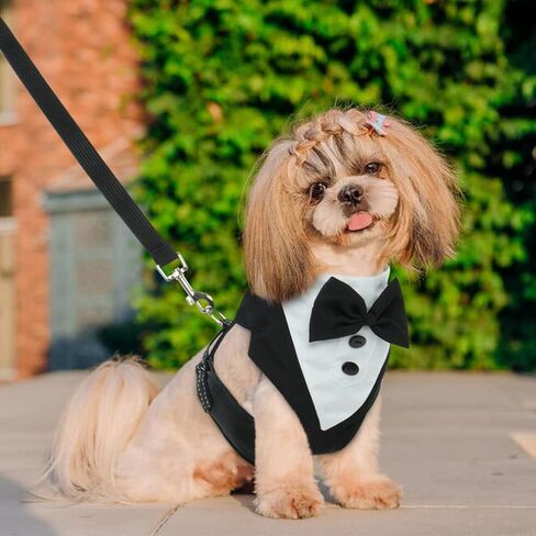 BRKURLEG Dog Vest Tuxedo Harness, Adjustable Dog Harness No Pull for Small Medium Dogs, Dog Wedding Attire Harness with Bow Tie, Comfort Padded Tuxedo Pet Walking Harness in Saudi Arabia