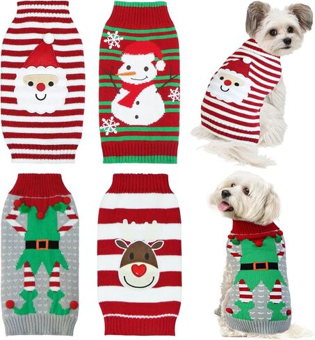 4 قطع من سترة عيد الميلاد للكلاب، GOYOSWA Dog Christmas Outfit Dog Holiday سترة سانتا ثلج الرنة قزم محبوك البلوزات للكلاب الصغيرة والمتوسطة والكبيرة والحيوانات الأليفة (متوسطة) in Saudi Arabia