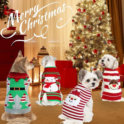 4 قطع من سترة عيد الميلاد للكلاب، GOYOSWA Dog Christmas Outfit Dog Holiday سترة سانتا ثلج الرنة قزم محبوك البلوزات للكلاب الصغيرة والمتوسطة والكبيرة والحيوانات الأليفة (متوسطة) in Saudi Arabia