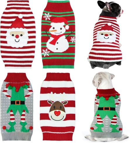 4 قطع من سترة عيد الميلاد للكلاب، GOYOSWA Dog Christmas Outfit Dog Holiday سترة سانتا ثلج الرنة قزم محبوك البلوزات للكلاب الصغيرة والمتوسطة والكبيرة والحيوانات الأليفة (متوسطة) in Saudi Arabia