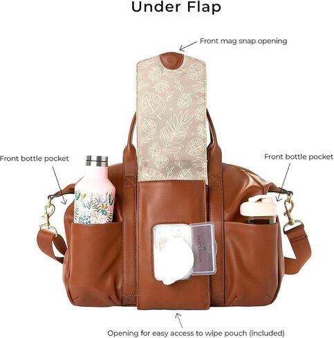 حقيبة حفاضات من الجلد النباتي من TWELVElittle Peek A Boo - حقيبة أطفال مع حقيبة مناديل ومشابك لعربة الأطفال وبساط تغيير الحفاضات in Kuwait