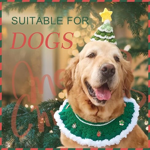 بدلة عيد الميلاد للقطط من MAYSONG - طوق للكلاب والقطط مصنوع يدويًا وقبعة شجرة عيد الميلاد، ملحقات أزياء الحيوانات الأليفة قابلة للتعديل للقطط الصغيرة والكلب المتوسط، أحمر in Kuwait