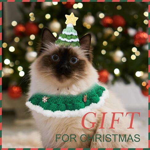 بدلة عيد الميلاد للقطط من MAYSONG - طوق للكلاب والقطط مصنوع يدويًا وقبعة شجرة عيد الميلاد، ملحقات أزياء الحيوانات الأليفة قابلة للتعديل للقطط الصغيرة والكلب المتوسط، أحمر in Kuwait