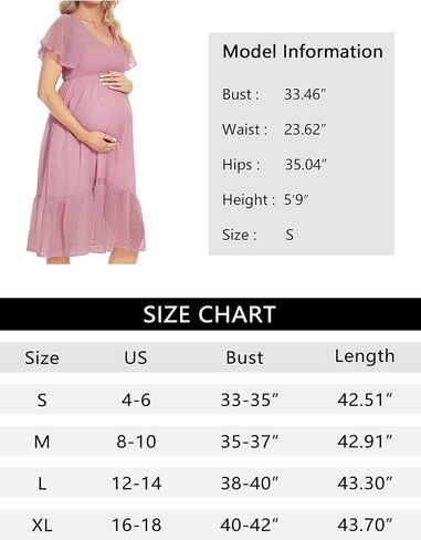 فستان أمومة منقط سويسري/أكمام رفرفة فستان متوسط ​​الطول للأمومة لالتقاط الصور لحفلات استقبال المولود الجديد وضيوف حفل الزفاف in Kuwait