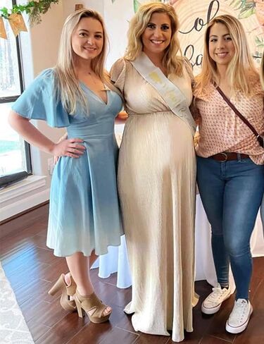 فستان طويل للحمل برقبة على شكل V لامع/فستان حمل رائع بأكمام قصيرة لالتقاط الصور لحفلة استقبال المولود الجديد in Kuwait