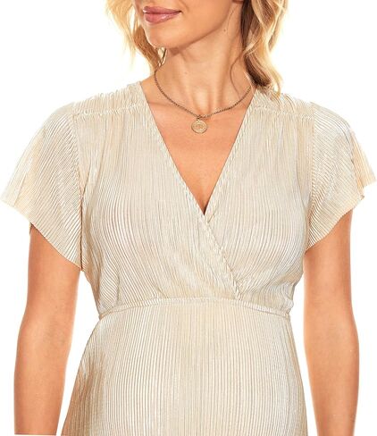 فستان طويل للحمل برقبة على شكل V لامع/فستان حمل رائع بأكمام قصيرة لالتقاط الصور لحفلة استقبال المولود الجديد in Kuwait