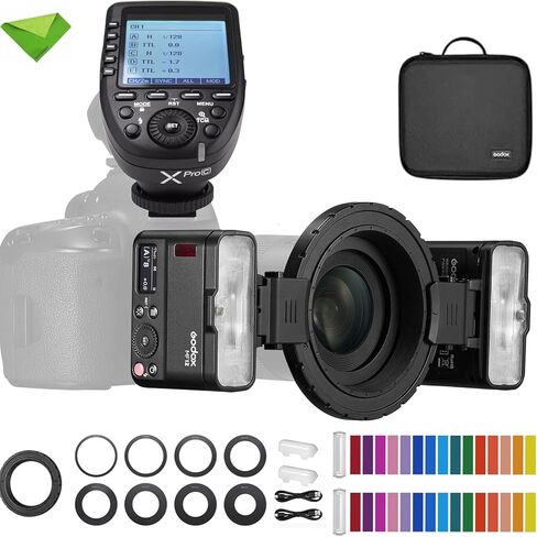 Godox MF12 MF12-K2 Macro Flash w/Xpro-C Trigger Off-Camera TTL Flash Speedlite 12W, 2.4G Wireless Control, TTL/M Mode, Built-in 3.7V/6.29W Lithium Battery, Compatible with Canon in Kuwait