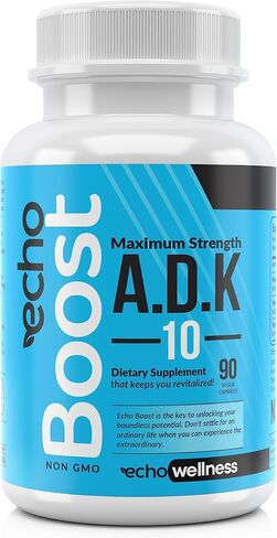 Echo Wellness ADK 10 90 ct 3 Months Supply Supplement - Vitamins A, D3 and K2 - Potent 10000 IU Vitamin D3 with Vitamin A Plus K2 for Bone, Heart, and Immune Health - 90 Easy-to-Swallow Capsules in Saudi Arabia