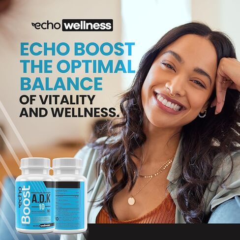 Echo Wellness ADK 10 90 ct 3 Months Supply Supplement - Vitamins A, D3 and K2 - Potent 10000 IU Vitamin D3 with Vitamin A Plus K2 for Bone, Heart, and Immune Health - 90 Easy-to-Swallow Capsules in Saudi Arabia