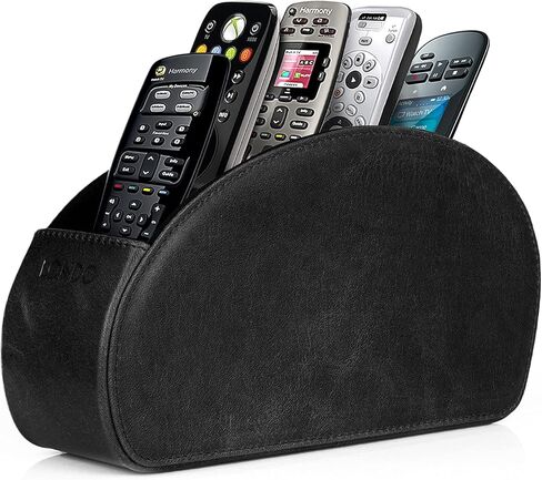 حامل جهاز التحكم عن بعد لوندو مع 5 جيوب - تخزين أقراص DVD أو Blu-Ray أو التلفزيون أو Roku أو أجهزة التحكم عن بعد لتلفزيون Apple - جلد حقيقي مع بطانة من الجلد السويدي - مساحة تخزين نحيفة ومدمجة للمعيشة أو غرفة النوم in Kuwait